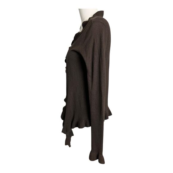 Central Park West brown Ruffled Silk Cashmere Blend Cardigan Open Front Medium - Picture 3 of 6